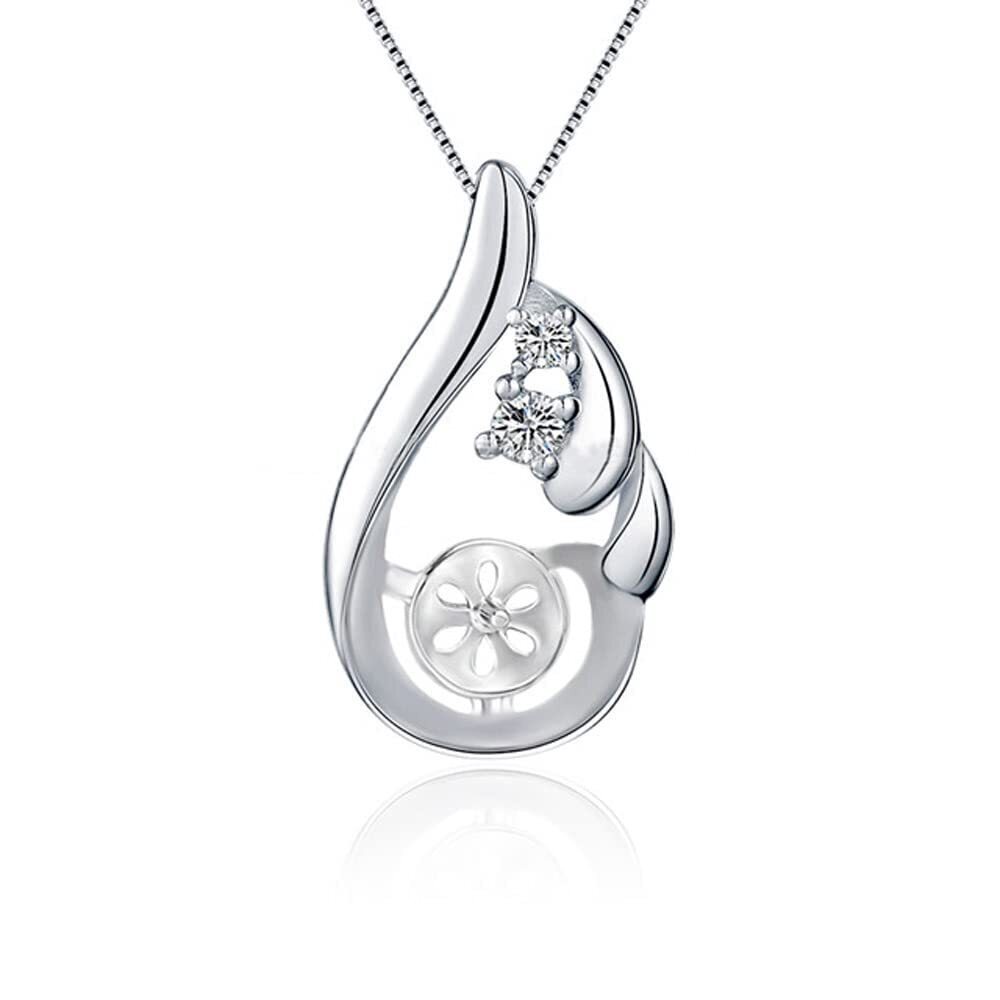 1234 Sterling Silver Waterdrop Wings CZ Bail Pin Pendant Fitting for Pearl